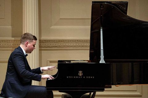 Nicholas Kaponyas zaprezentował m.in. kompozycję Henryka Mikołaja Góreckiego pt. "Piano Sonata - III. Allegro Vivace"
Kredyt: WOJTEK KUBIK
